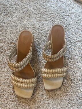 Universal Thread Braided Double-Strap Beige Slide Heels